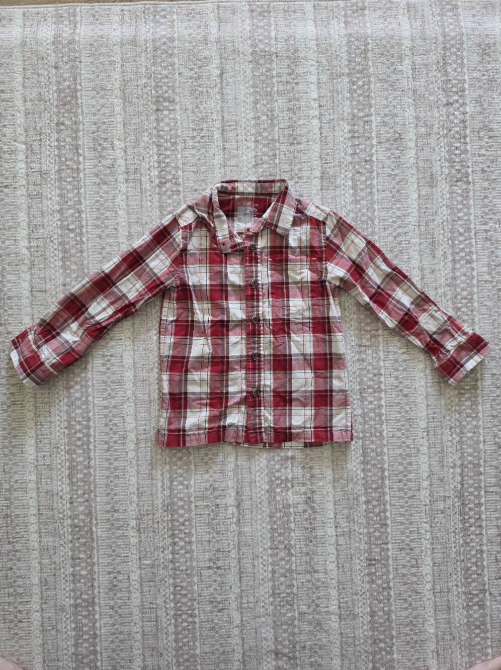 Cat & Jack Red Plaid Long-Sleeve Button-Down Shirt - Size XS (4/5)